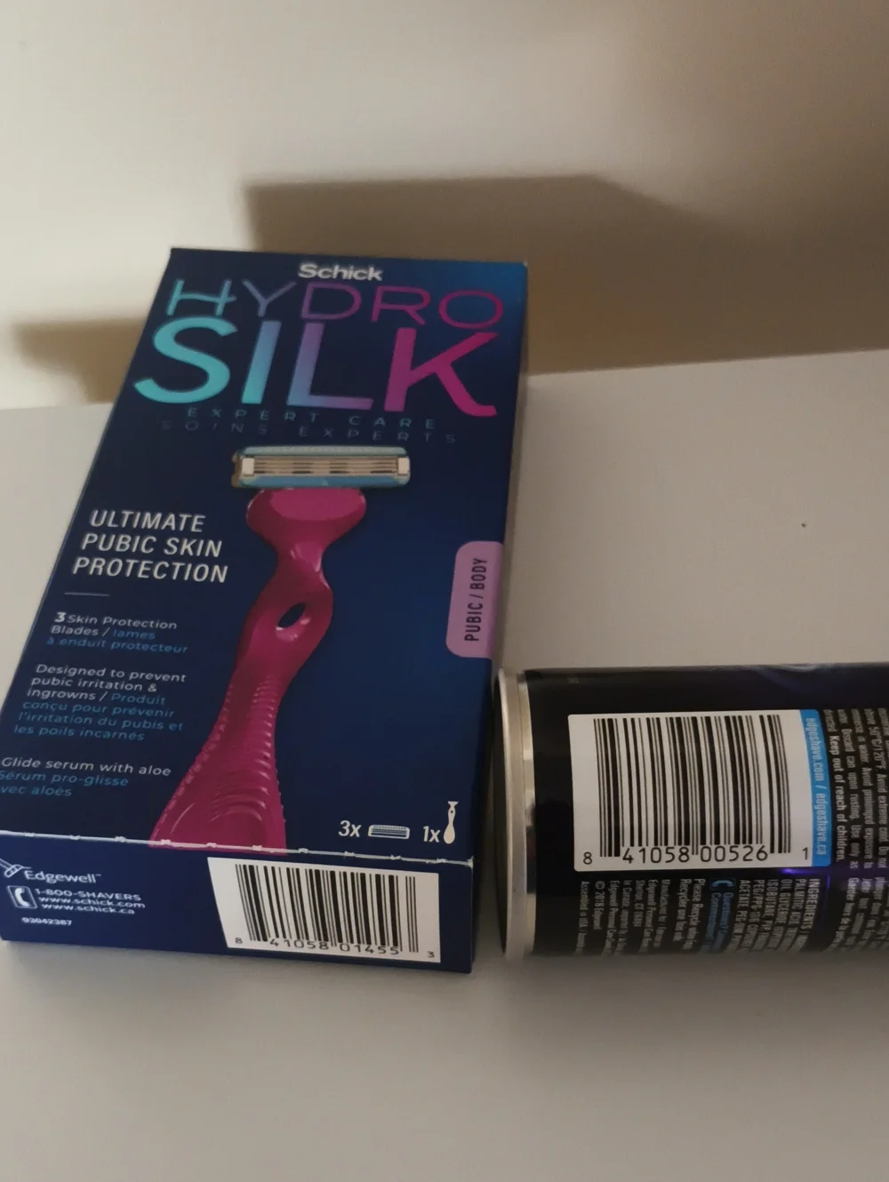 Schick Hydro Silk Pink Razor with Purple Shave Gel Can